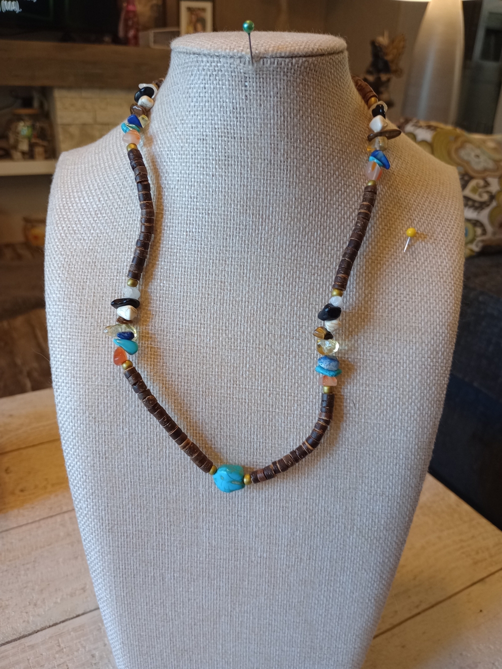 Boho Turquoise & Brown Beaded Men's Necklace